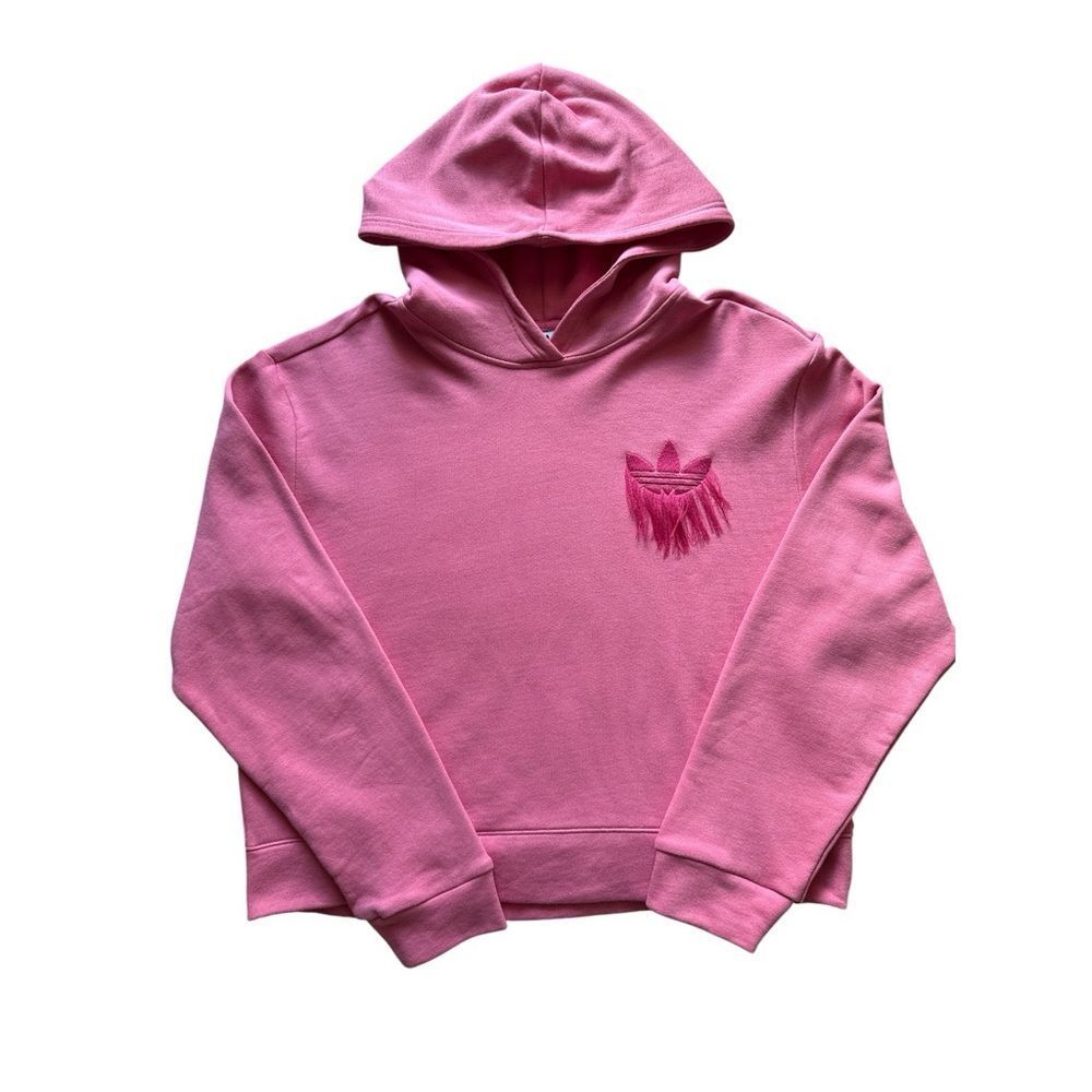 Adidas Pink Hoodie with Trefoil Fringe Logo Cropped XL